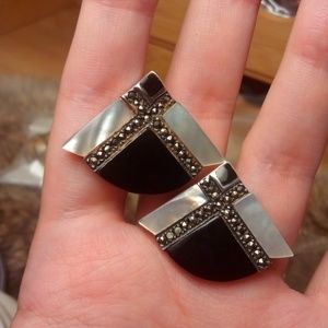 Jewelry - Sterling silver triangle onyx MOP earrings Jewelry - Sterling silver triangle onyx MOP earrings